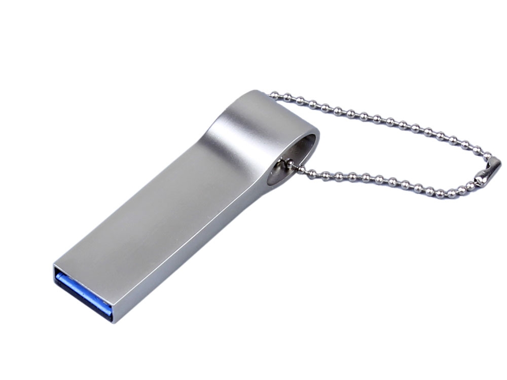 USB 2.0-флешка на 64 Гб с мини чипом и боковым отверстием для цепочки, серебристый, металл