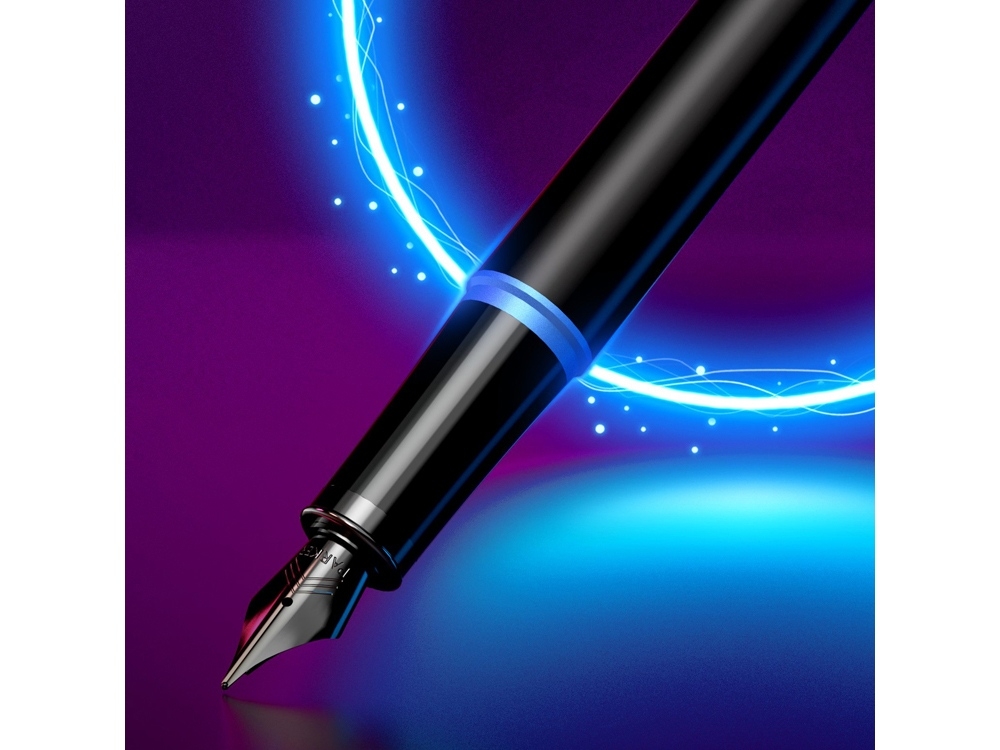 Ручка перьевая Parker «IM Vibrant Rings Flame Blue», черный, металл