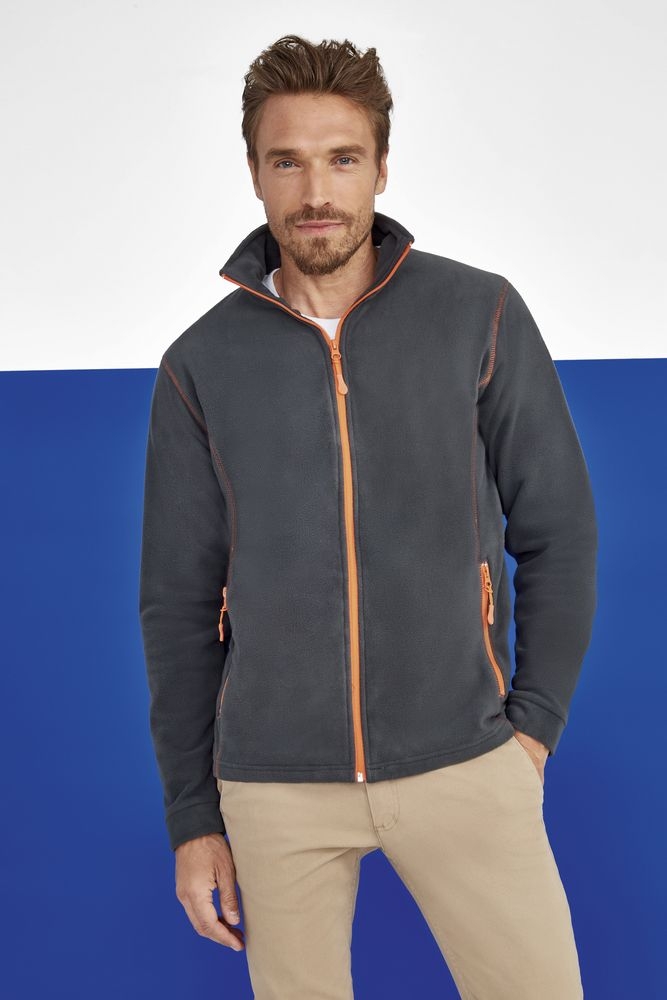 Куртка мужская Nova Men 200, темно-серая с оранжевым, серый, оранжевый, полиэстер 100%, плотность 200 г/м²; флис, (микрофлис)