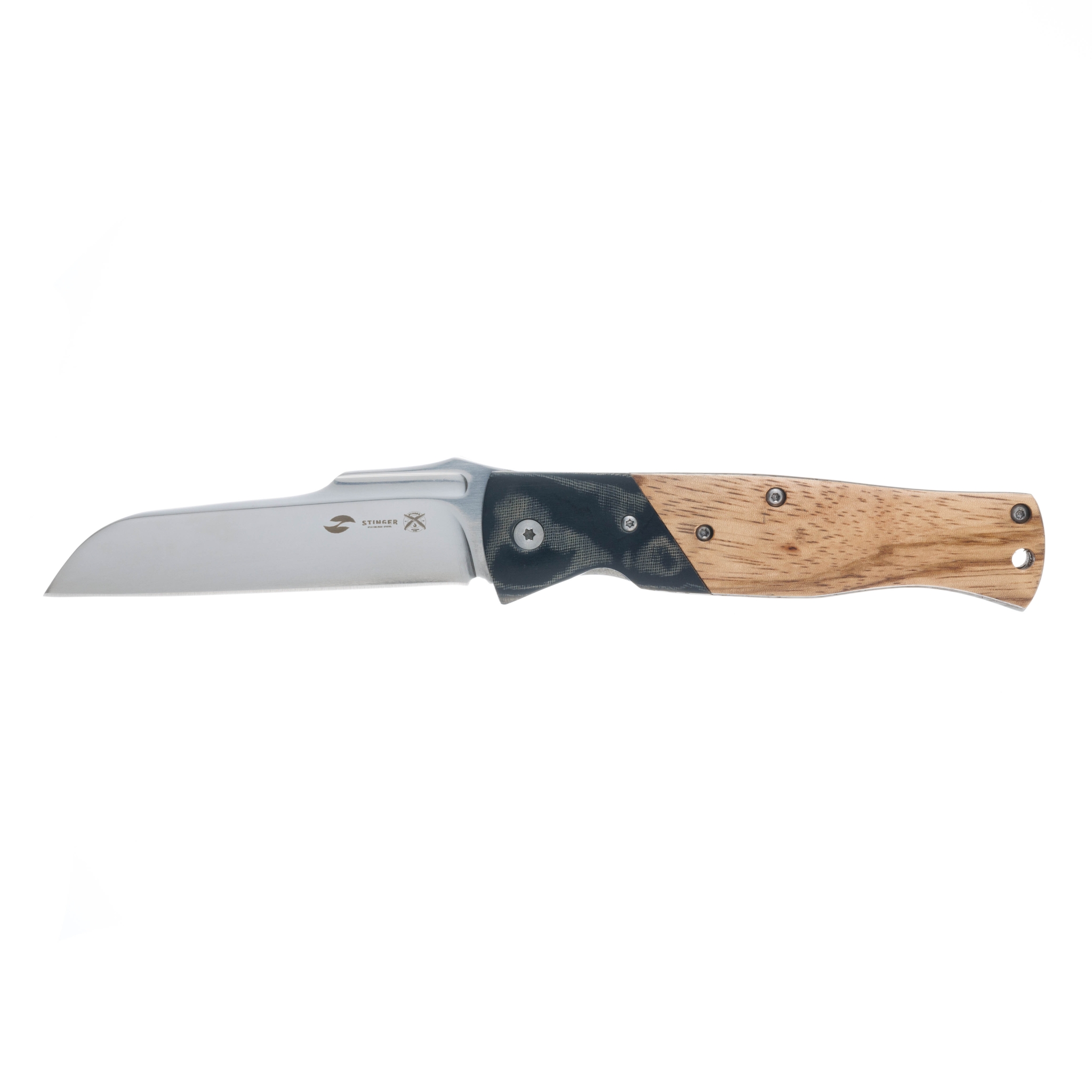 Нож складной Stinger, 105 мм (серебристый), материал рукояти: стеклопластик G10, древесина зебрано, коричневый, нержавеющая сталь, стеклопастик g10, древесина зебрано