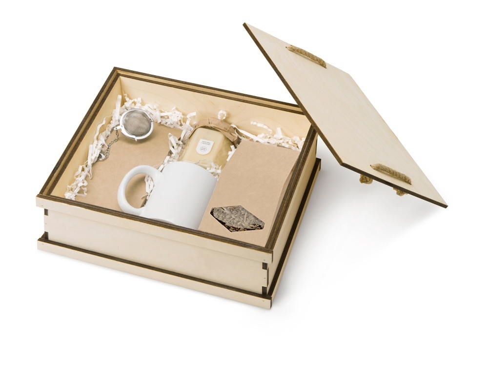 Подарочный набор «Tea Duo Deluxe», коричневый, белый, дерево, металл, керамика
