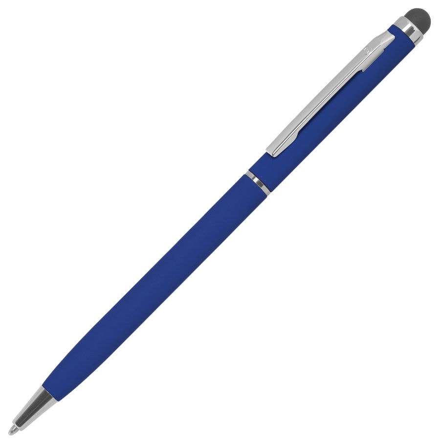 TOUCHWRITER SOFT, ручка шариковая со стилусом для сенсорных экранов, синий/хром, металл/soft-touch, синий, серебристый, хромированная латунь, софт-покрытие