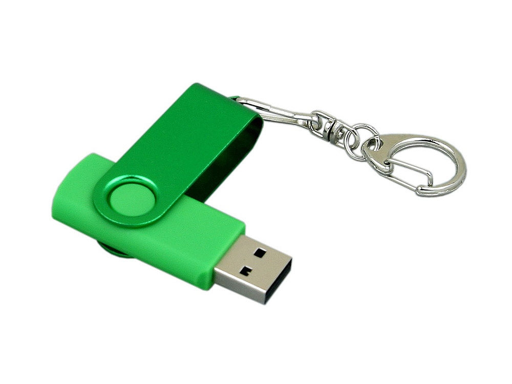 USB 2.0- флешка промо на 8 Гб с поворотным механизмом и однотонным металлическим клипом, зеленый, пластик