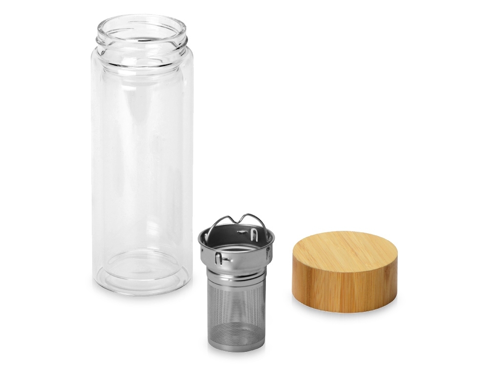 Стеклянный термос с ситечком «Badachu», прозрачный, металл, бамбук, стекло