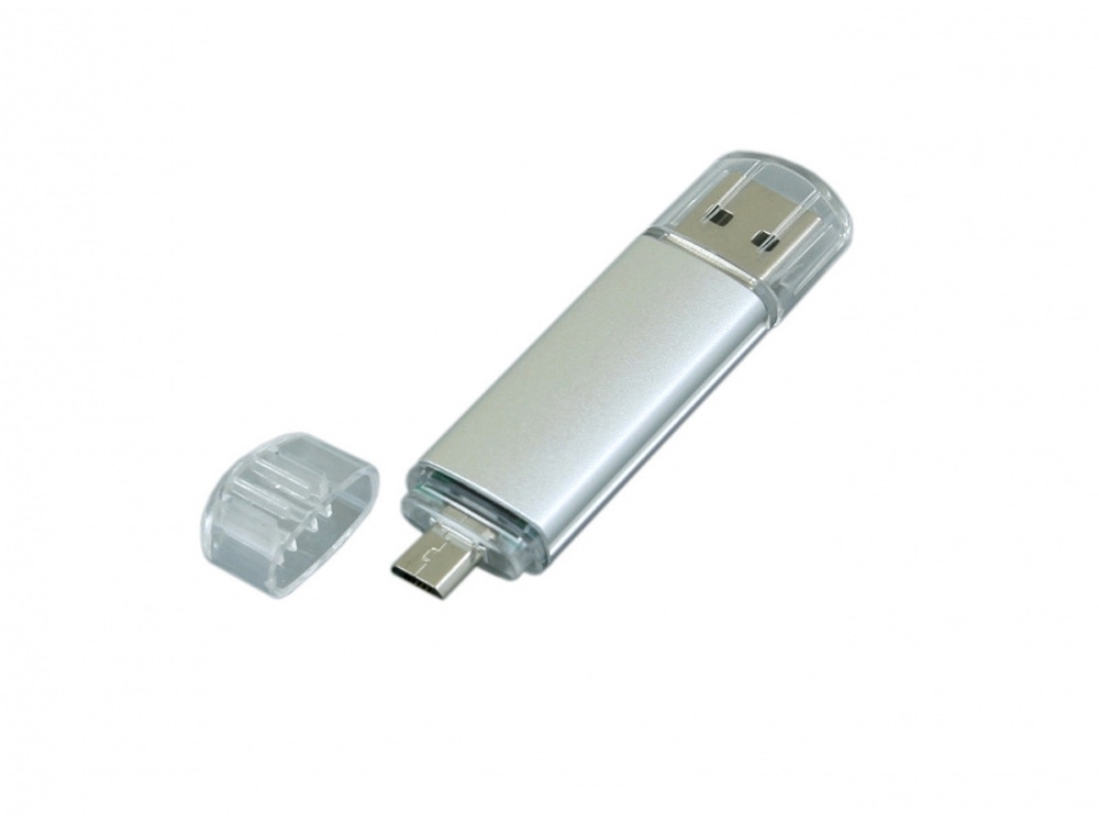 USB 2.0/micro USB- флешка на 64 Гб, серебристый, металл