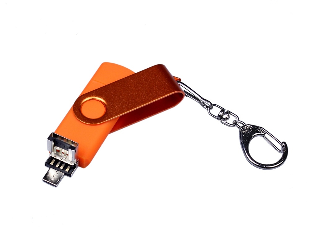 USB 2.0/micro USB/Type-С- флешка на 16 Гб 3-в-1 с поворотным механизмом, оранжевый, пластик