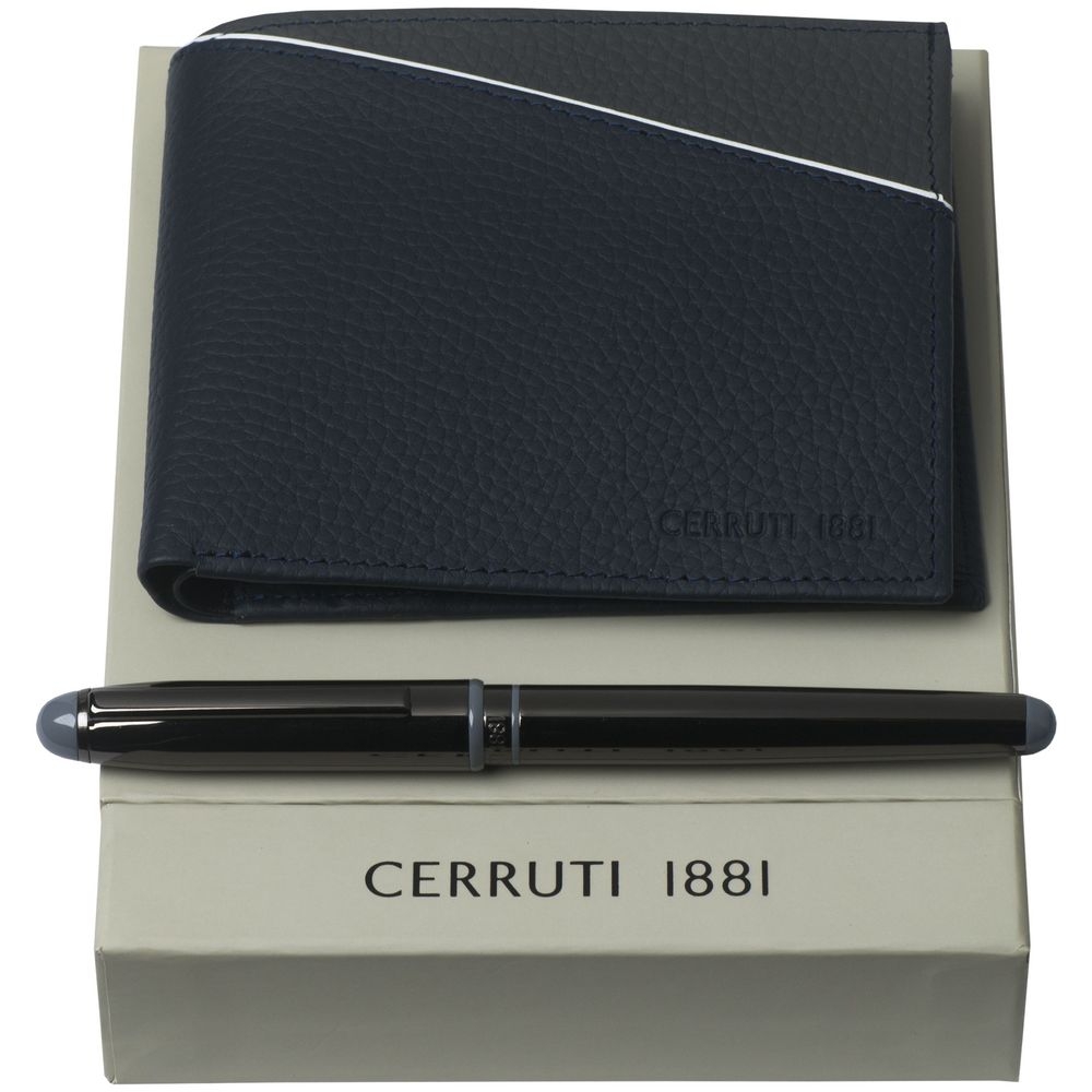 Набор Cerruti 1881: кошелек и роллер, синий, синий, металл, кожа