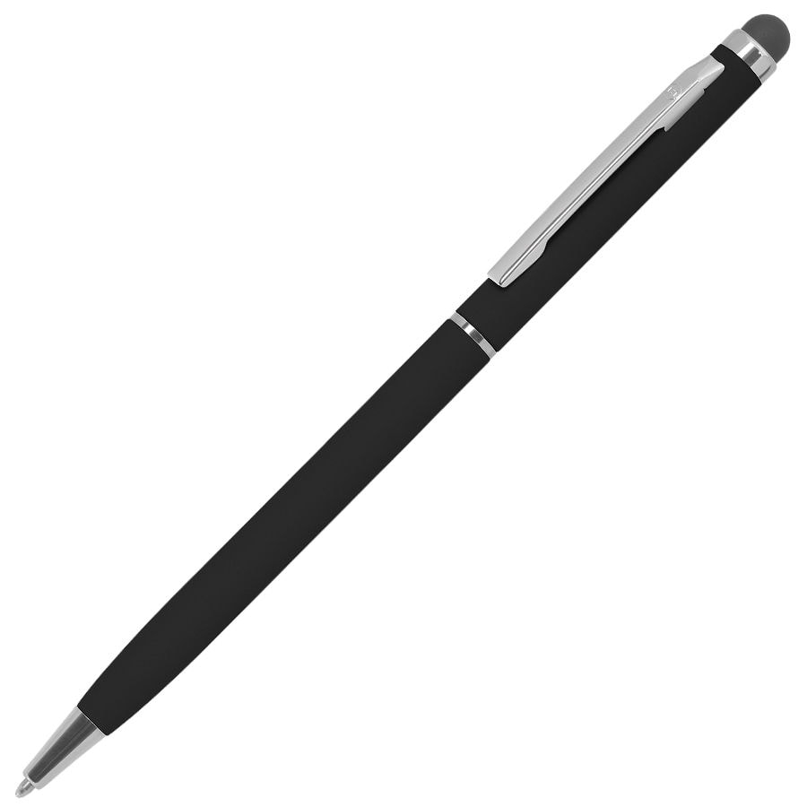 TOUCHWRITER SOFT, ручка шариковая со стилусом для сенсорных экранов, черный/хром, металл/soft-touch, черный, серебристый, хромированная латунь, софт-покрытие