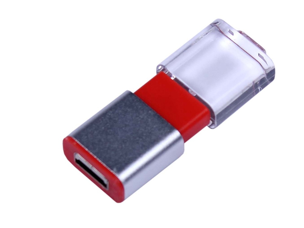 USB 2.0- флешка промо на 32 Гб прямоугольной формы, выдвижной механизм, красный, пластик