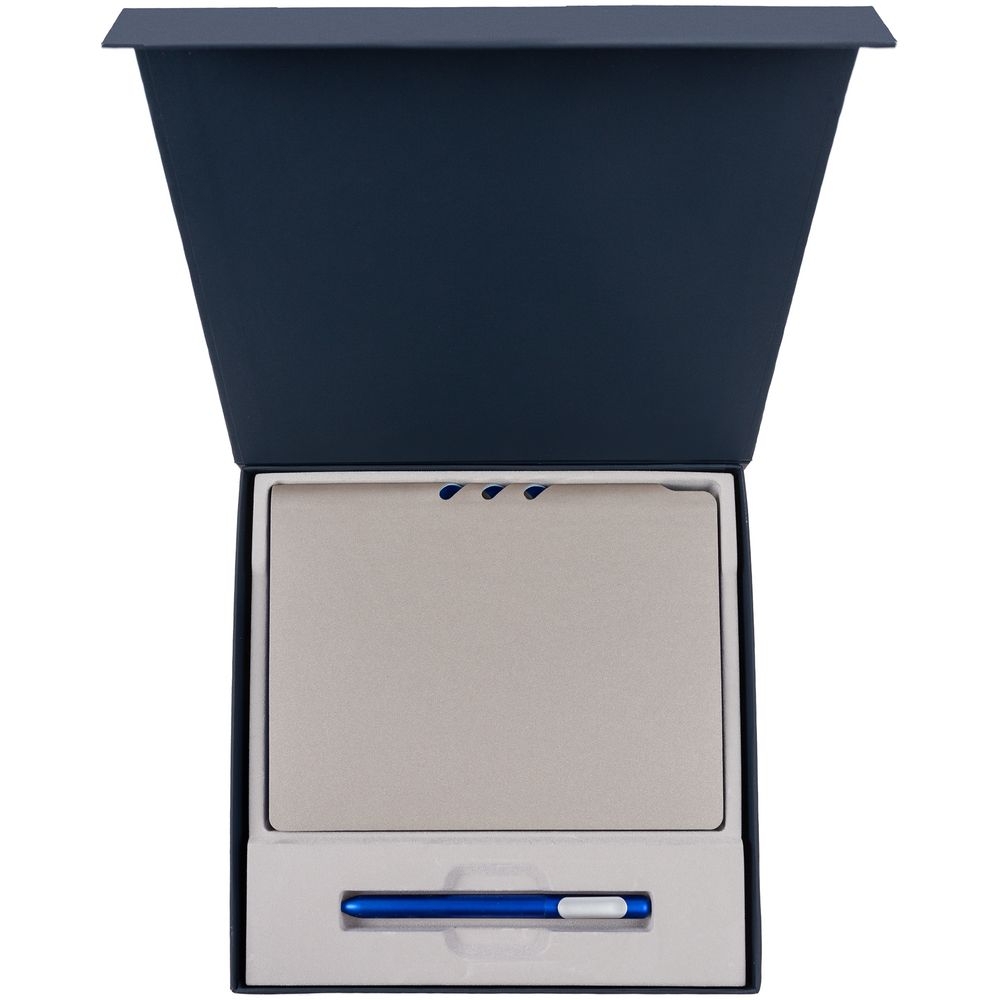 Коробка Memoria под ежедневник и ручку, синяя, синий, картон, soft touch