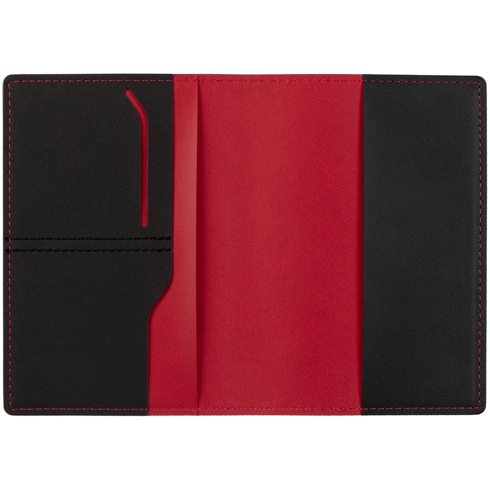 Обложка для паспорта Multimo, черная с красным, черный, красный, искусственная кожа; покрытие софт-тач