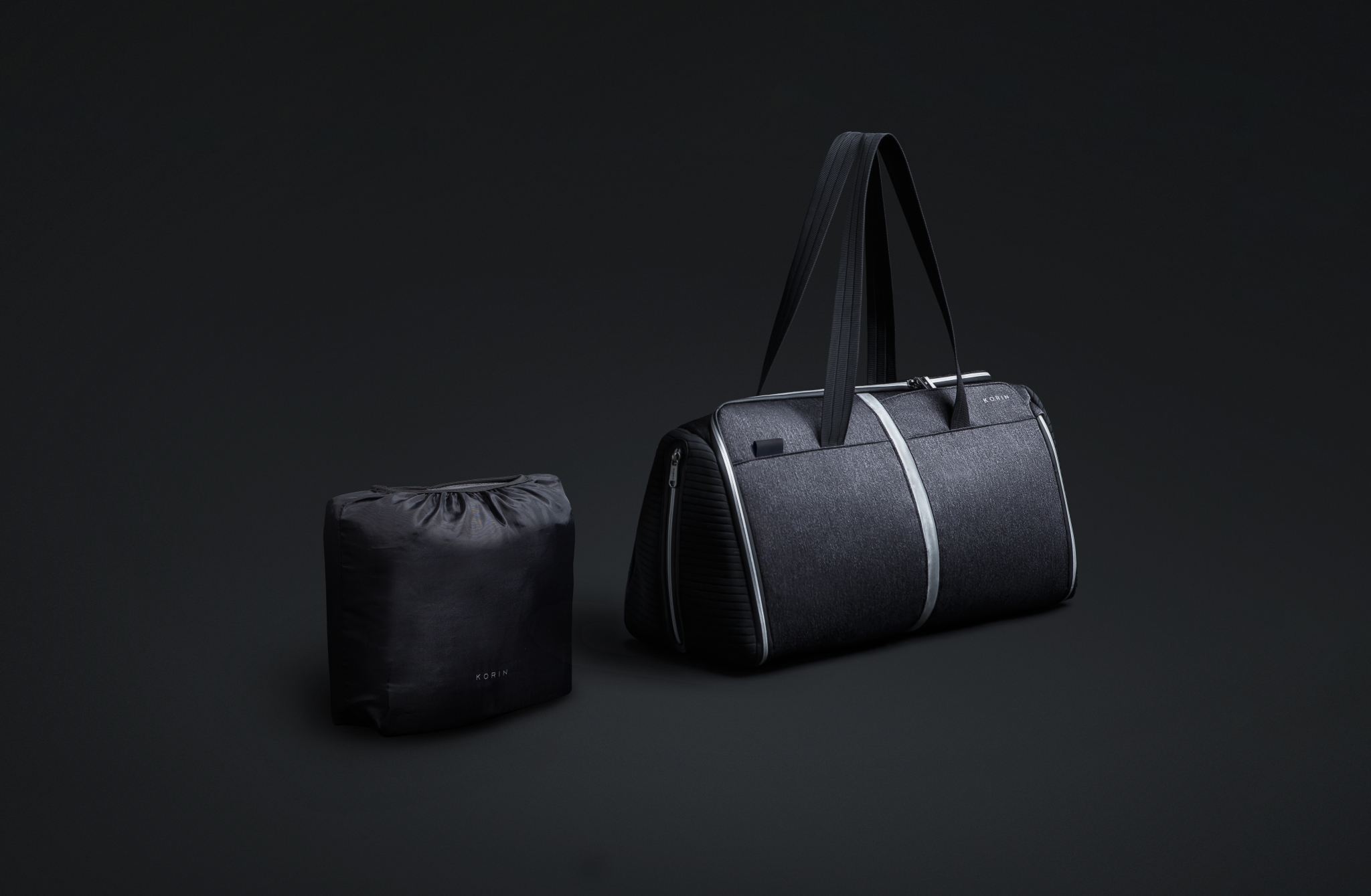 Спортивная сумка FlexPack Gym 49х26х23 см, темно-серая, черный, полиэстер многослойного плетения, многослойный материал устойчив к порезам, водоотталкивающий