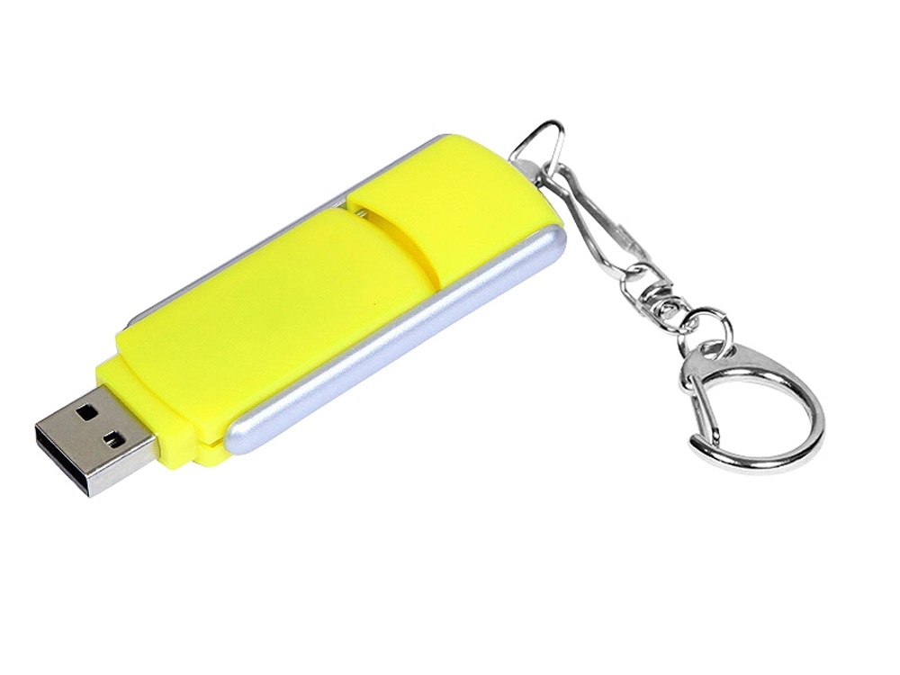 USB 2.0- флешка промо на 64 Гб с прямоугольной формы с выдвижным механизмом, желтый, серебристый, пластик