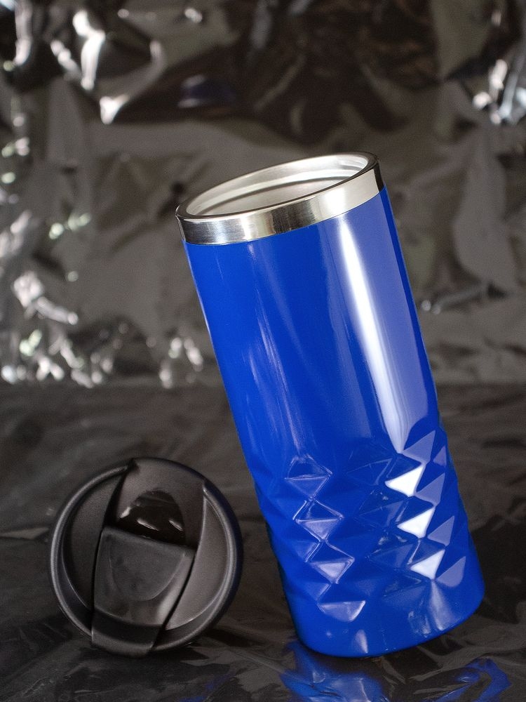 Термостакан Prism, синий, синий, наружная стенка корпуса, крышка - пластик; внутренняя стенка - нержавеющая сталь