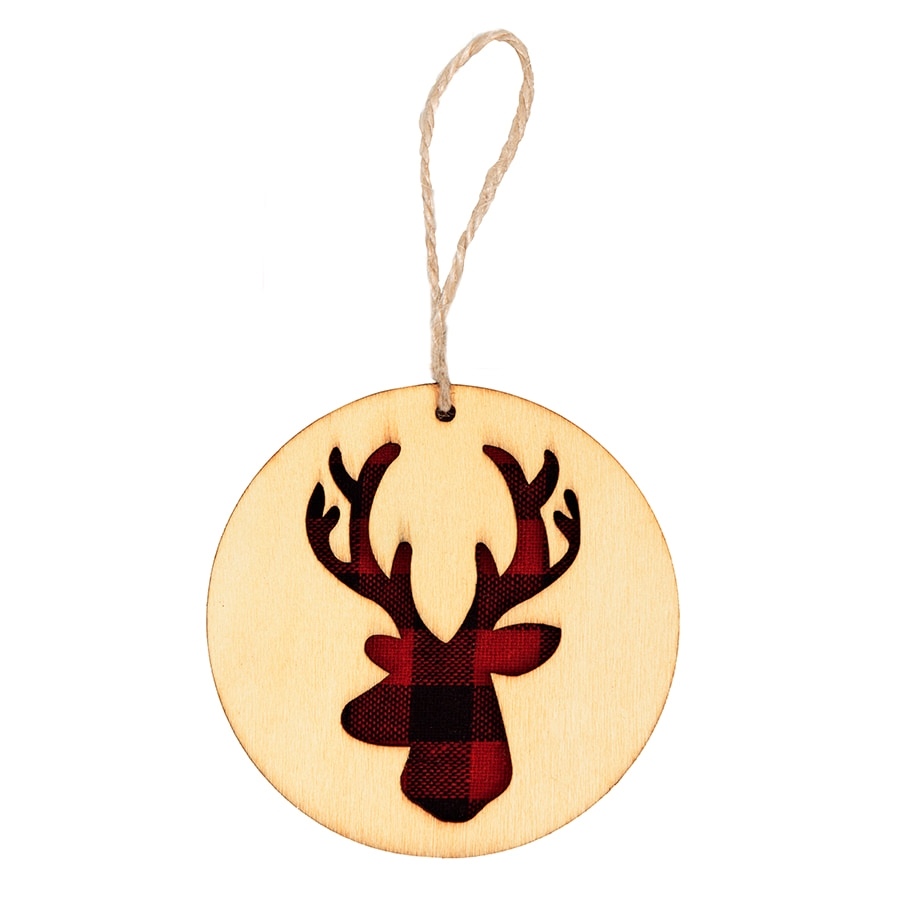 Украшение новогоднее "Red deer", диаметр 9 см , фанера, бежевый, красный, бежевый, дерево