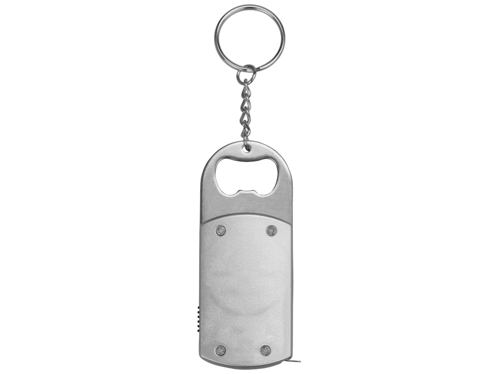 Брелок-открывалка с рулеткой и фонариком «Open», серебристый, пластик, металл