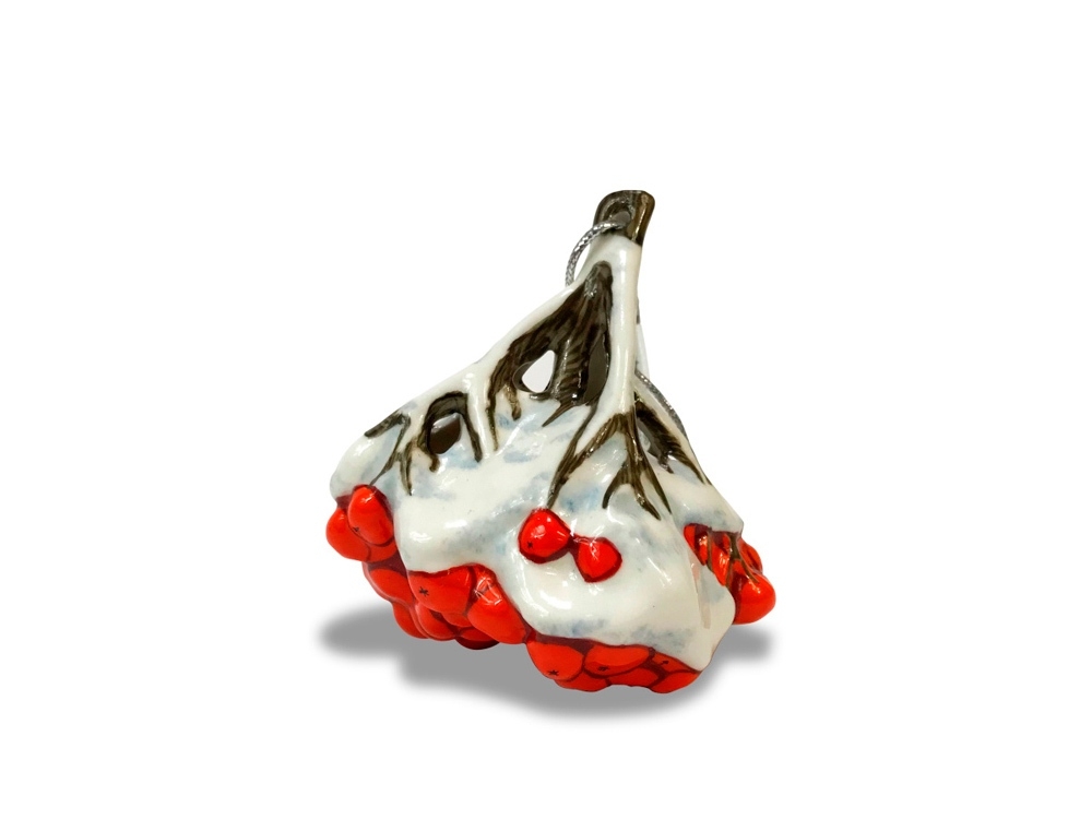 Елочная игрушка «Сказочная рябинушка», белый, красный, фарфор
