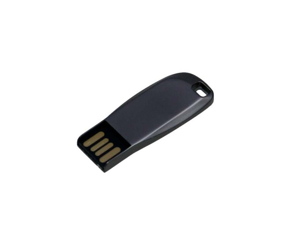 USB 2.0- флешка на 16 Гб компактная с мини чипом и овальным отверстием, серый, металл