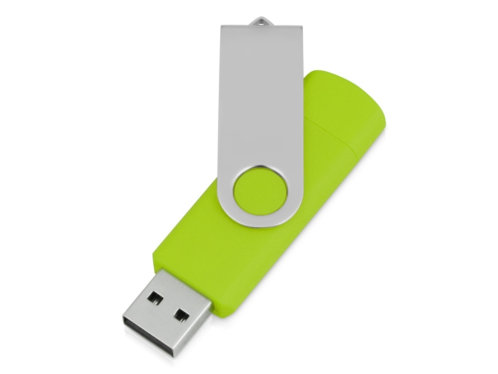 USB/micro USB-флешка на 16 Гб «Квебек OTG», зеленый, soft touch
