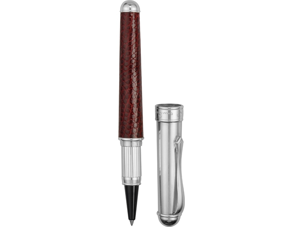 Ручка-роллер, серебристый, бордовый, металл, кожа