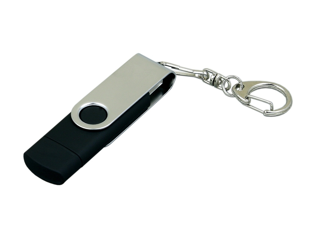 USB 2.0- флешка на 32 Гб с поворотным механизмом и дополнительным разъемом Micro USB, черный, серебристый, пластик, металл