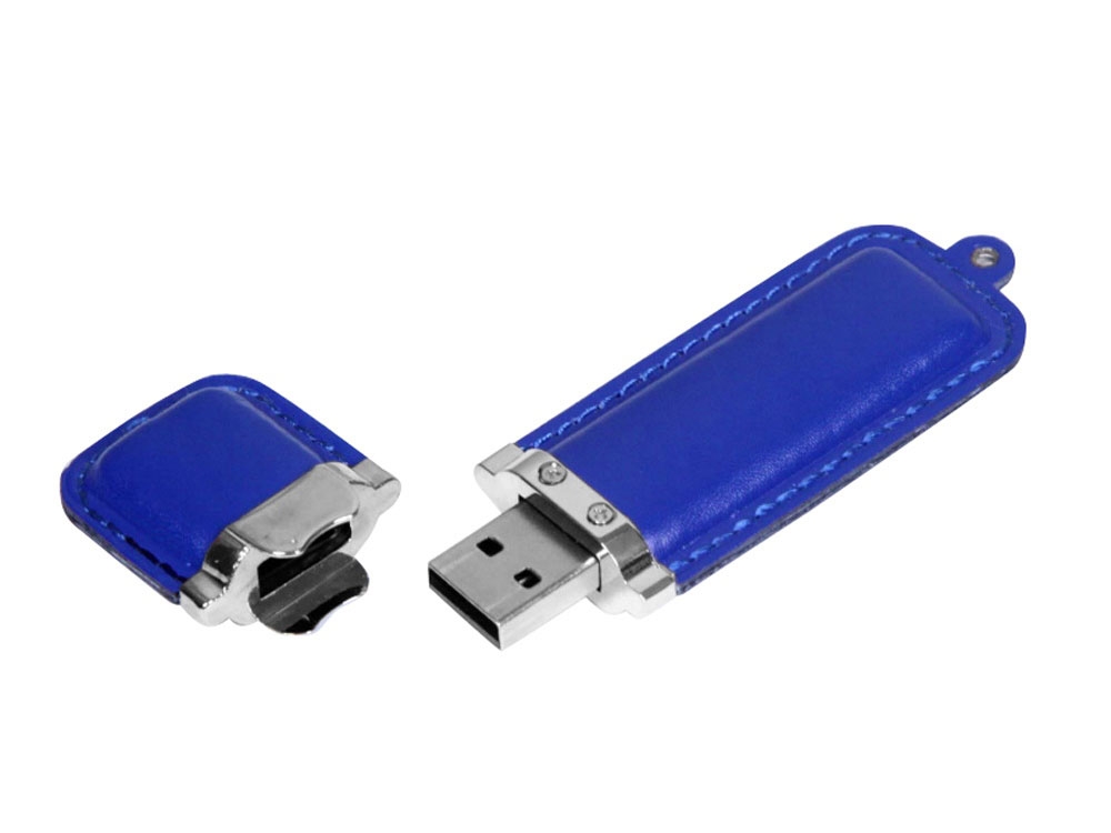 USB 3.0- флешка на 128 Гб классической прямоугольной формы, серебристый, кожа