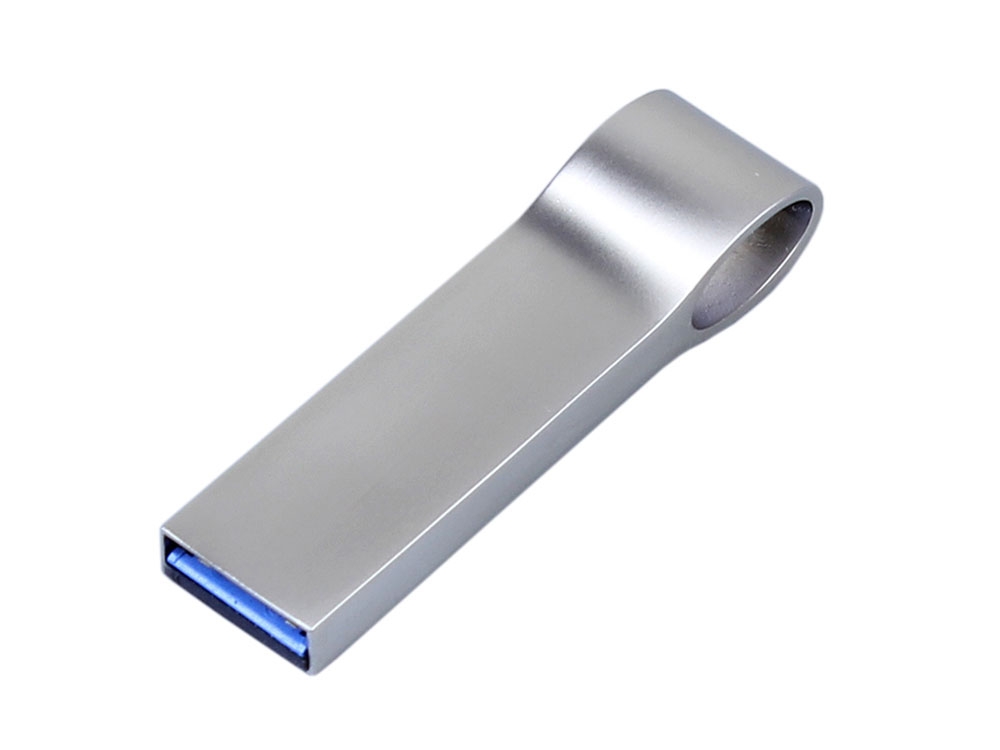 USB 3.0-флешка на 64 Гб с мини чипом и боковым отверстием для цепочки, серебристый
