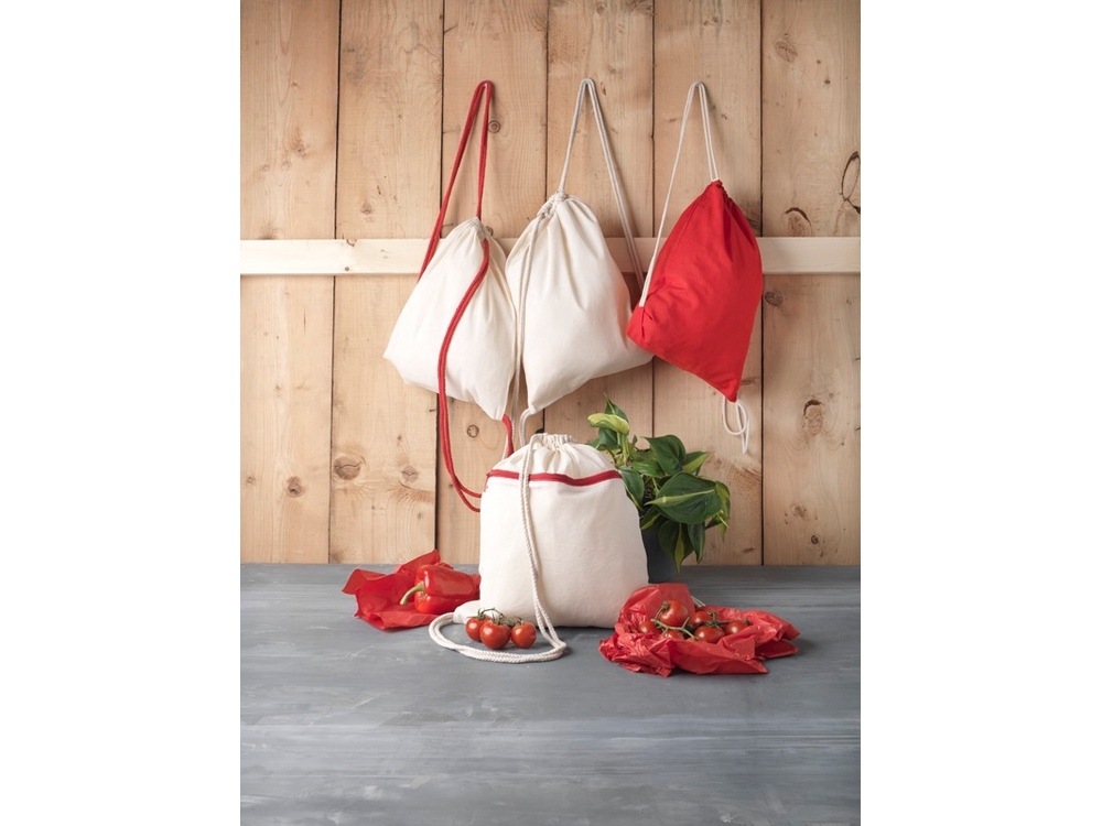 Рюкзак «Oregon» с цветными веревками, красный, бежевый, хлопок