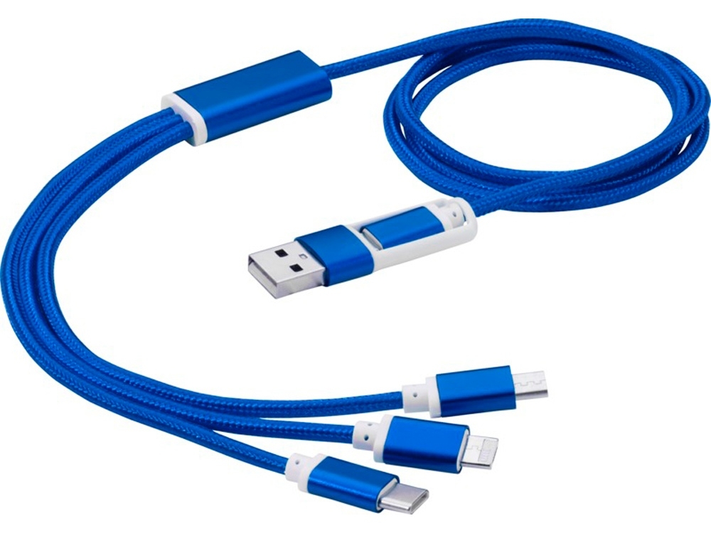 Универсальный зарядный кабель 3-в-1 с двойным входом, синий, полиэстер