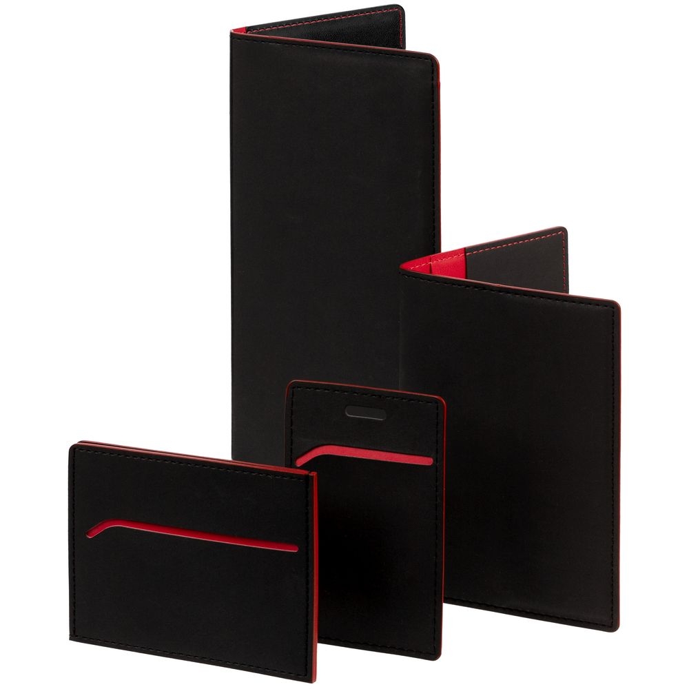 Обложка для паспорта Multimo, черная с красным, черный, красный, искусственная кожа; покрытие софт-тач