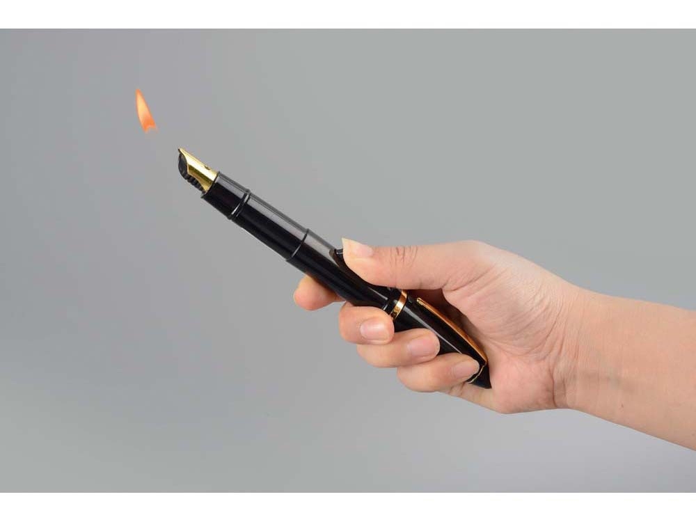 Набор «Акра»: ручка-зажигалка, пепельница, черный, желтый, пластик, металл