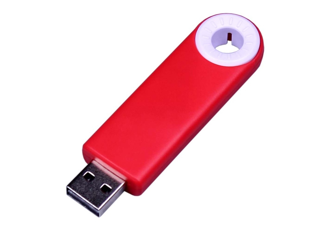 USB 2.0- флешка промо на 64 Гб прямоугольной формы, выдвижной механизм, белый, красный, пластик