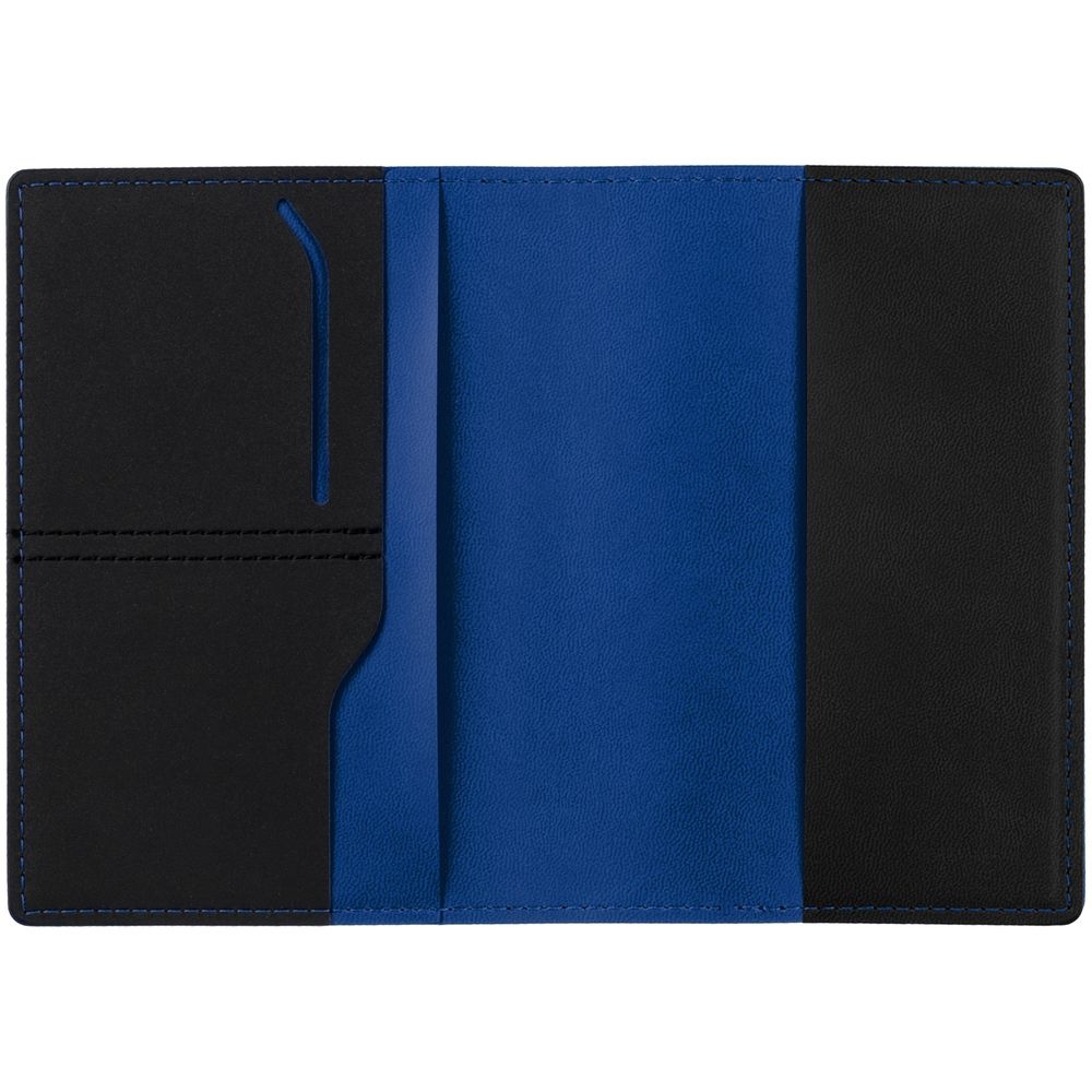 Обложка для паспорта Multimo, черная с синим, черный, искусственная кожа; покрытие софт-тач