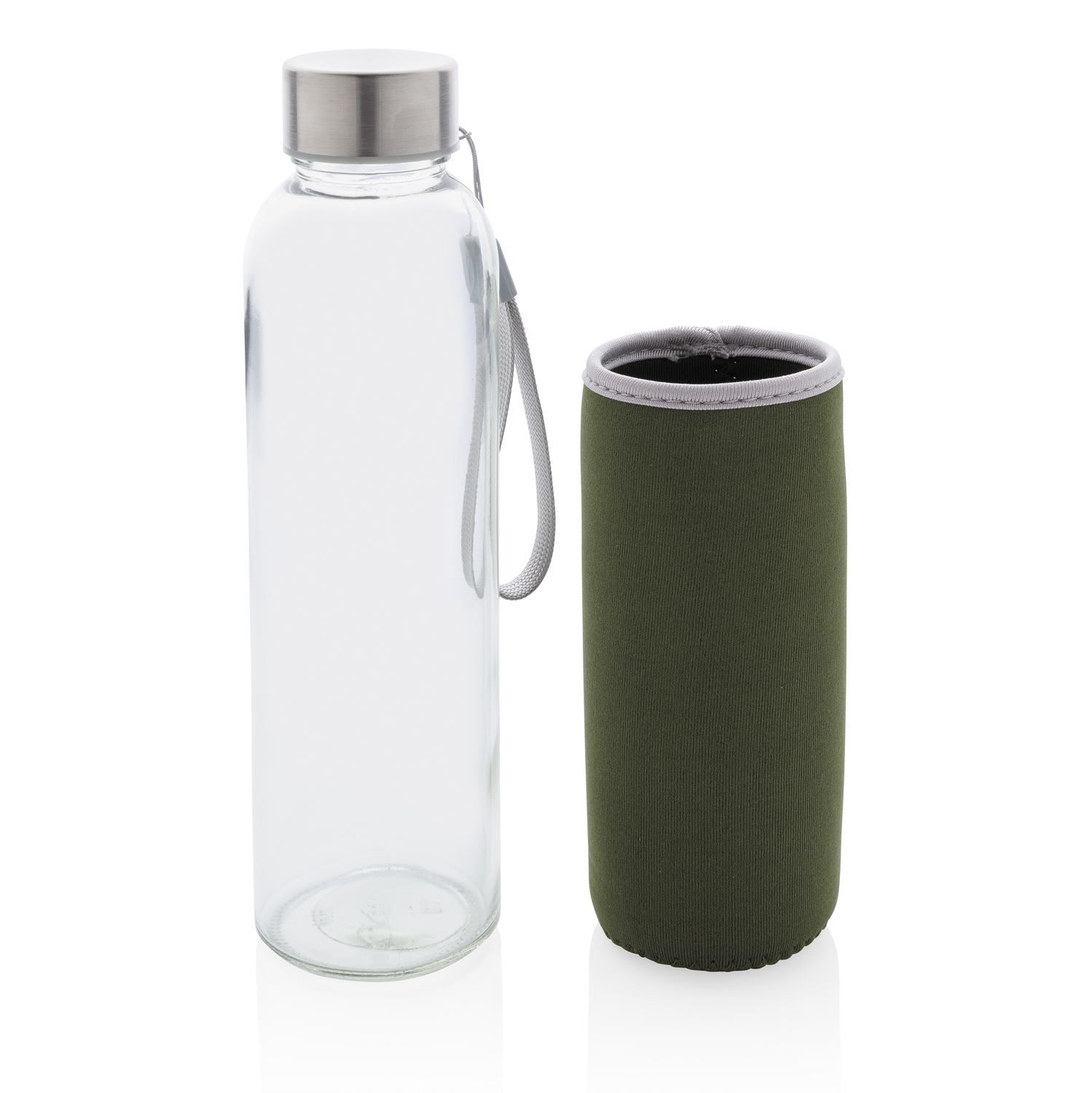 Стеклянная бутылка с чехлом из неопрена, зеленый, стекло; неопрен