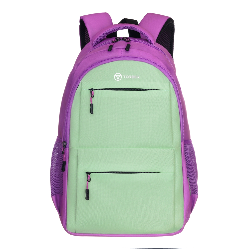 Рюкзак TORBER CLASS X, розовый/салатовый, 45 x 30 x 18 см + Мешок для сменной обуви в подарок!, розовый