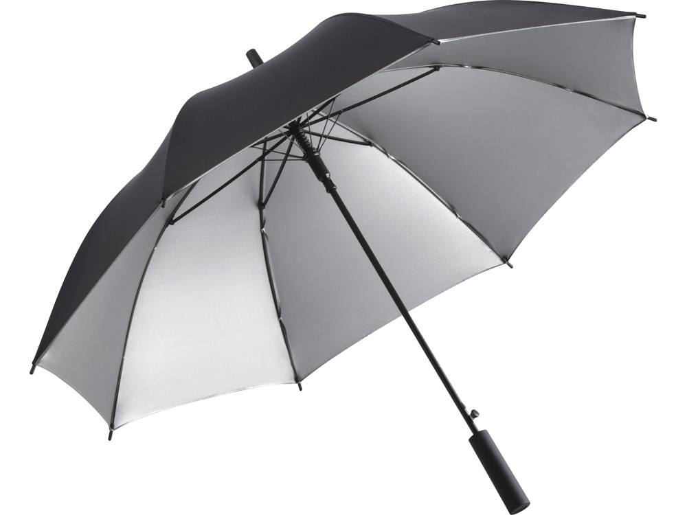 Зонт-трость «Double face», черный, серебристый, полиэстер, soft touch