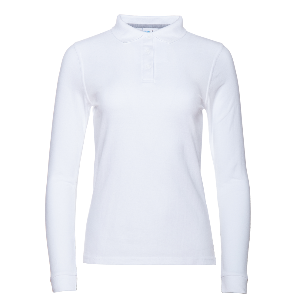 Рубашка поло женская STAN длинный рукав хлопок/полиэстер 185, 04SW, Белый, белый, 185 гр/м2, хлопок