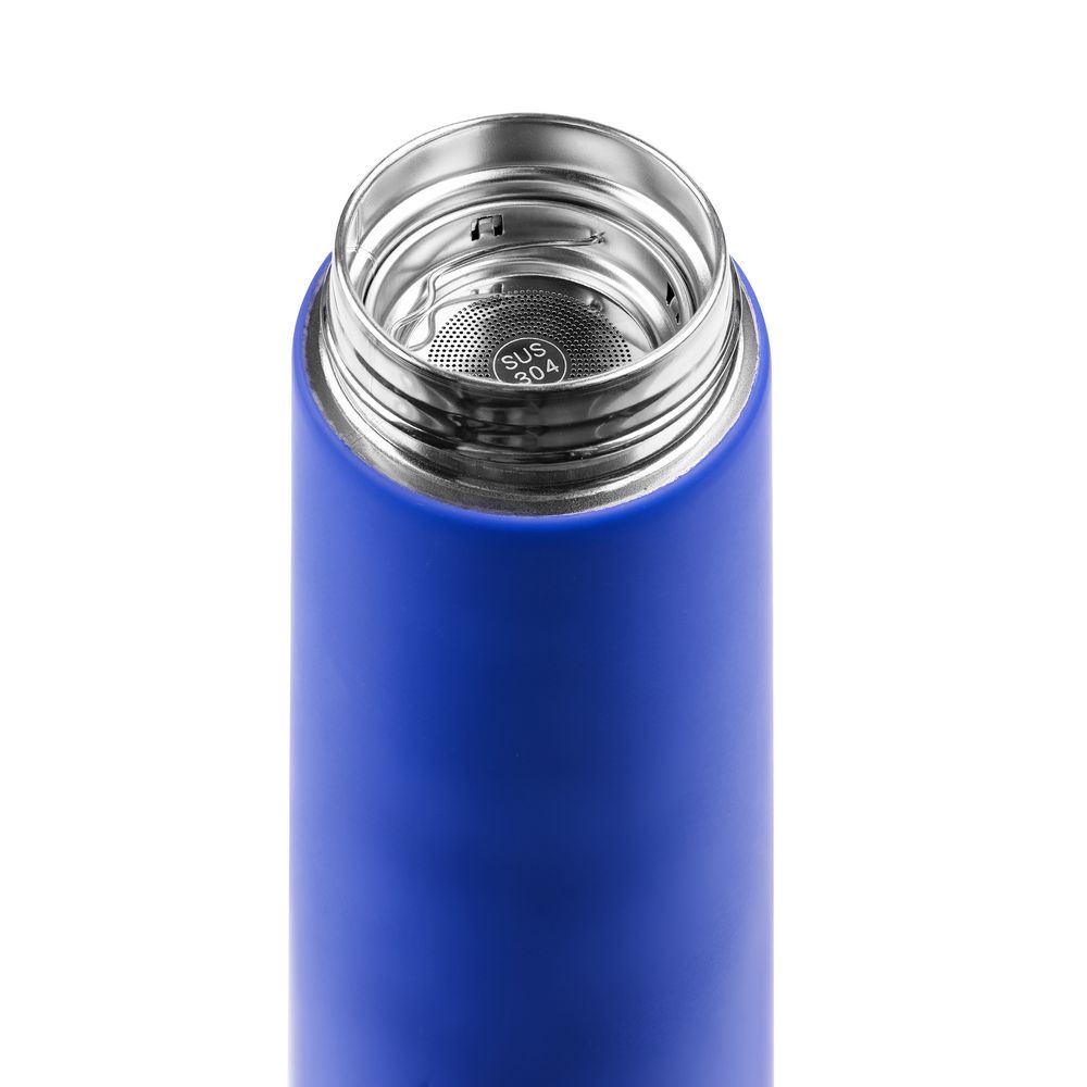 Смарт-бутылка с заменяемой батарейкой Long Therm Soft Touch, синяя, синий, металл, нержавеющая сталь; покрытие софт-тач
