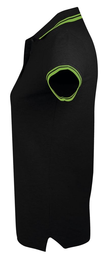 Рубашка поло женская Pasadena Women 200 с контрастной отделкой, черная с зеленым, черный, зеленый, хлопок