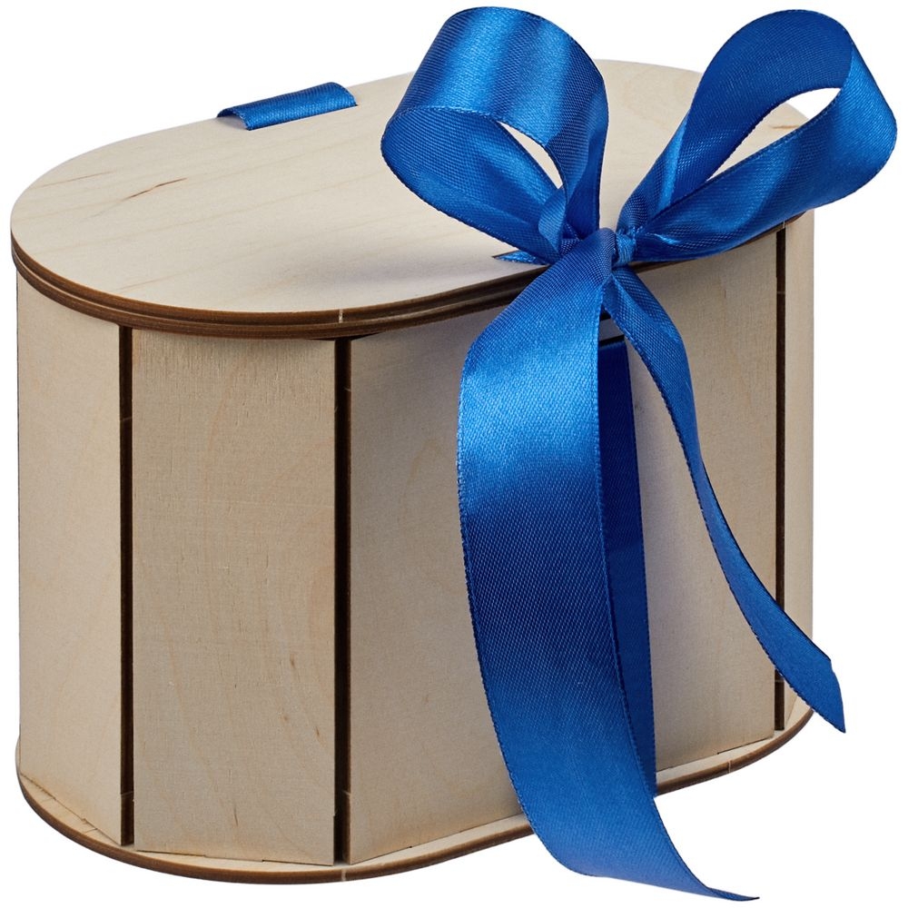 Коробка Drummer, овальная, с синей лентой, синий, дерево
