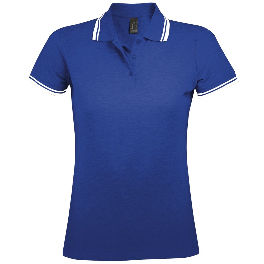 Рубашка поло женская Pasadena Women 200 с контрастной отделкой, ярко-синяя с белым, белый, хлопок