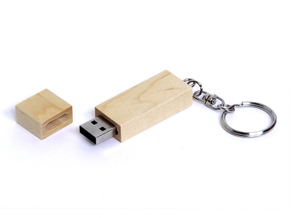 USB 2.0- флешка на 16 Гб прямоугольная форма, колпачок с магнитом, натуральный, дерево