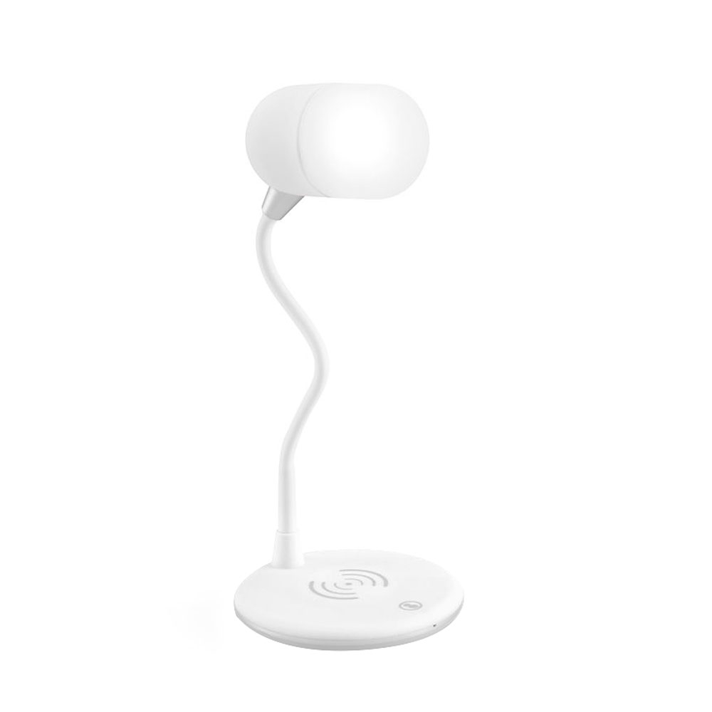 Лампа с колонкой и беспроводной зарядкой Alladin, белая, белый