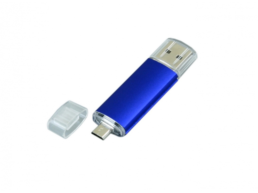 USB 2.0/micro USB- флешка на 64 Гб, синий, металл
