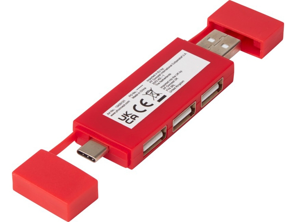 Двойной USB 2.0-хаб «Mulan», красный, пластик
