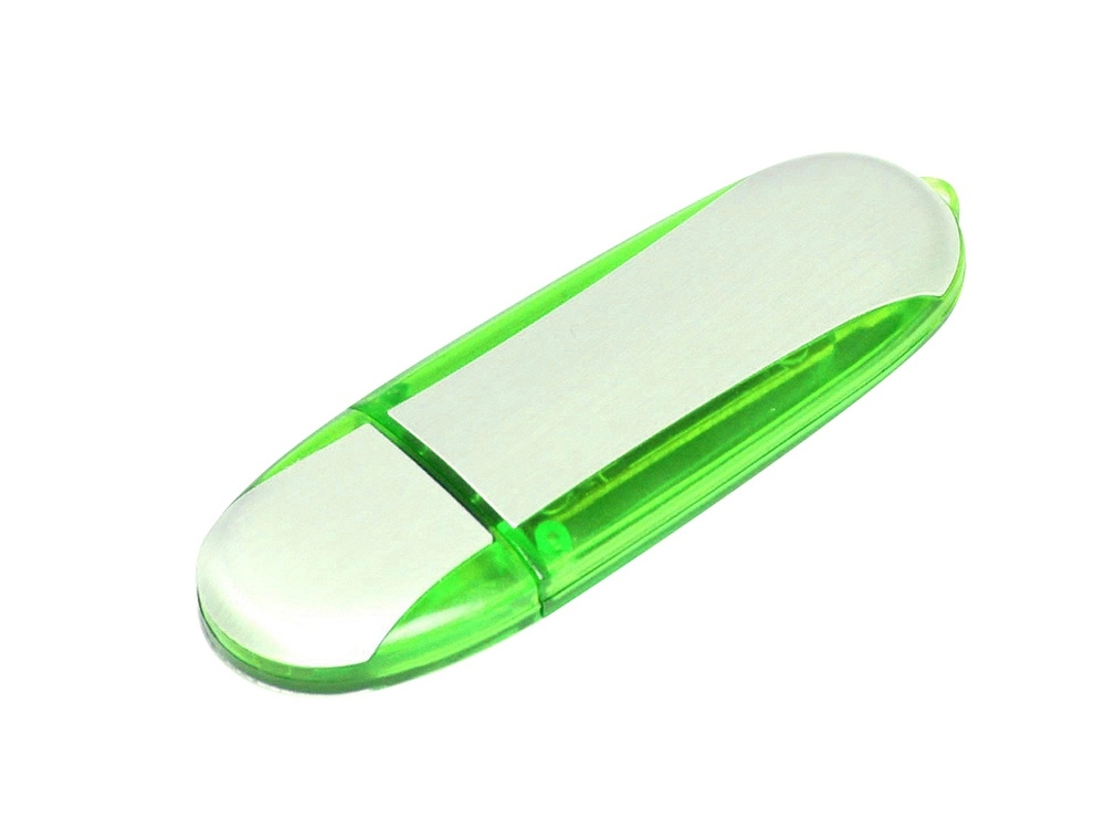 USB 2.0- флешка промо на 32 Гб овальной формы, зеленый, серебристый, пластик, металл