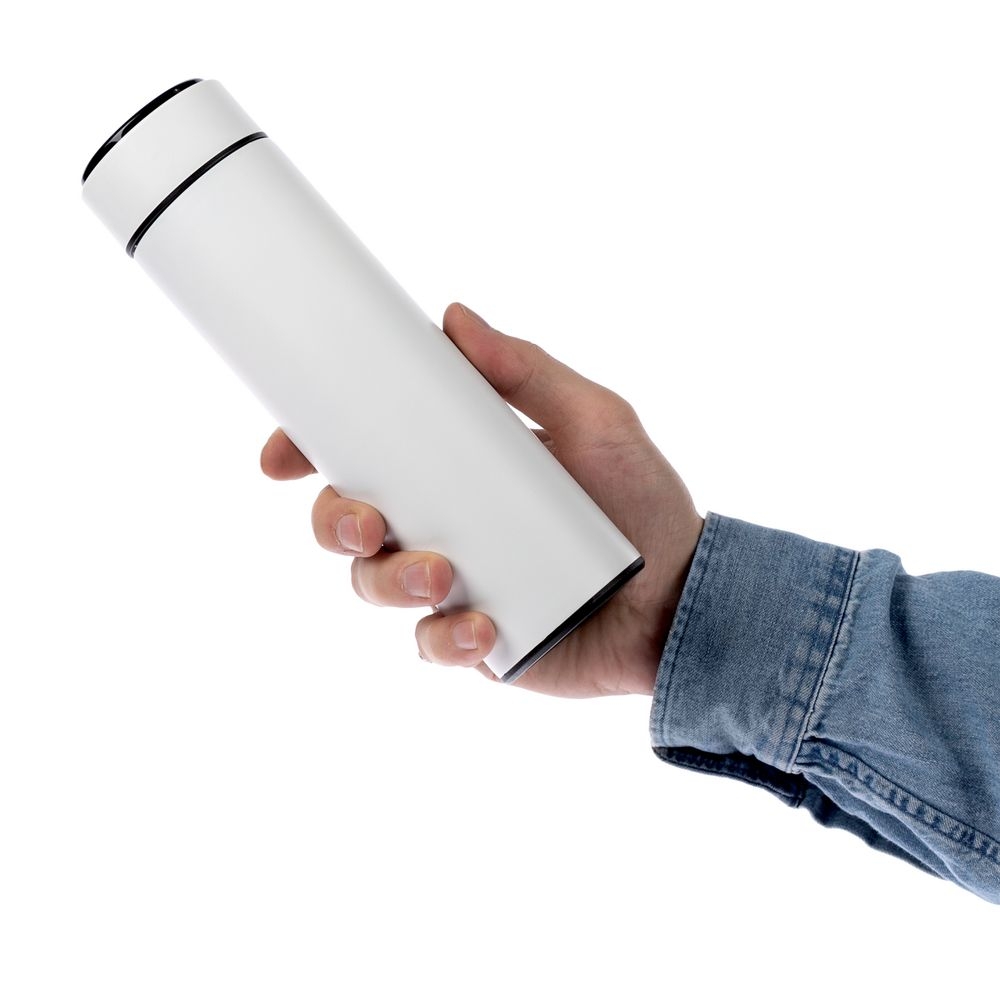 Смарт-бутылка с заменяемой батарейкой Long Therm, белая, белый, металл, нержавеющая сталь