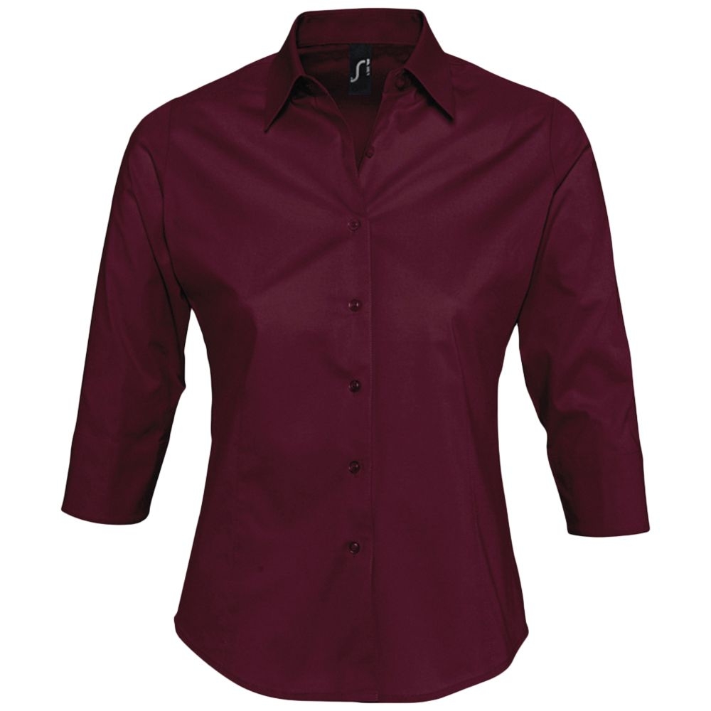 Рубашка женская с рукавом 3/4 Effect 140, бордовая, бордовый, хлопок 97%; эластан 3%, плотность 140 г/м²; поплин стрейч