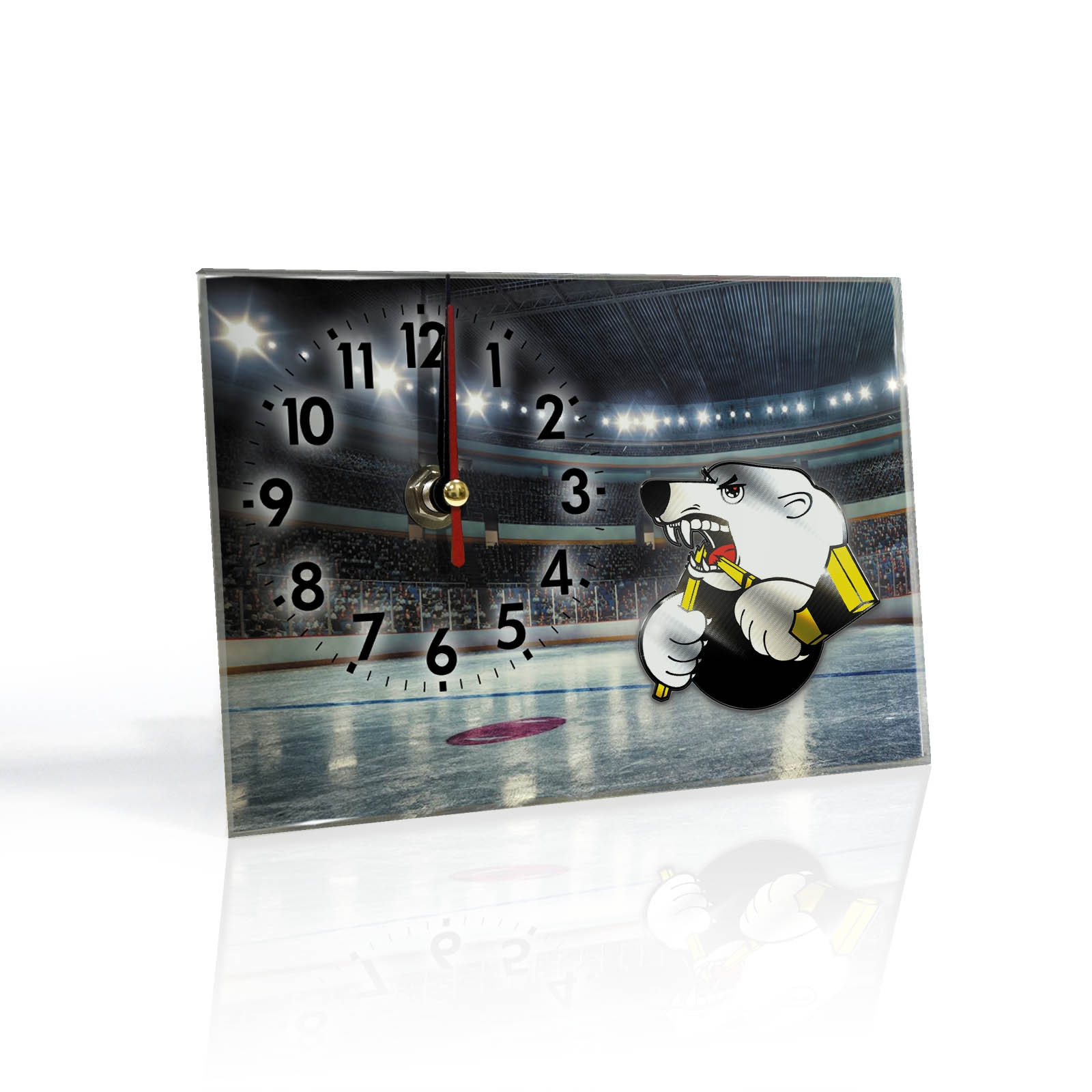 Настольные часы с подставкой с логотипом, фацет 5 мм, стекло марки м1 толщиной 4 мм