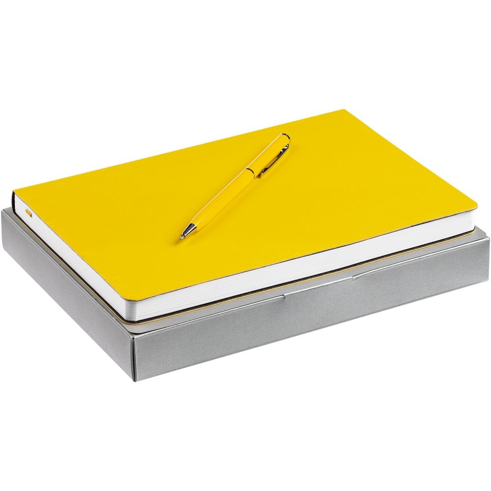 Набор Romano, желтый, желтый, ежедневник - искусственная кожа; ручка - металл; коробка - картон